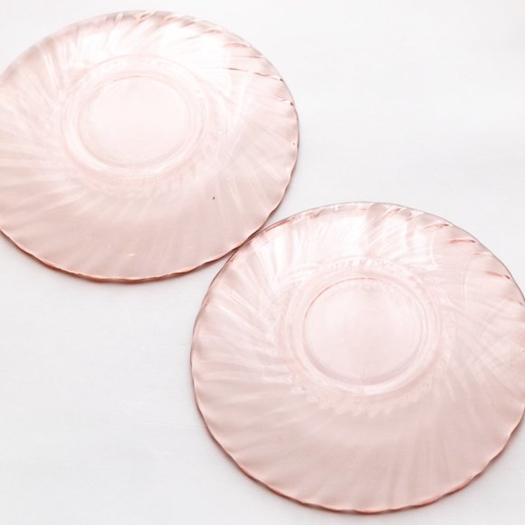 [ SOLD ] Arcoroc Rosaline Pink Swirl France Glass Tea Cups and Saucers Set of 2 - Picture 11 of 11